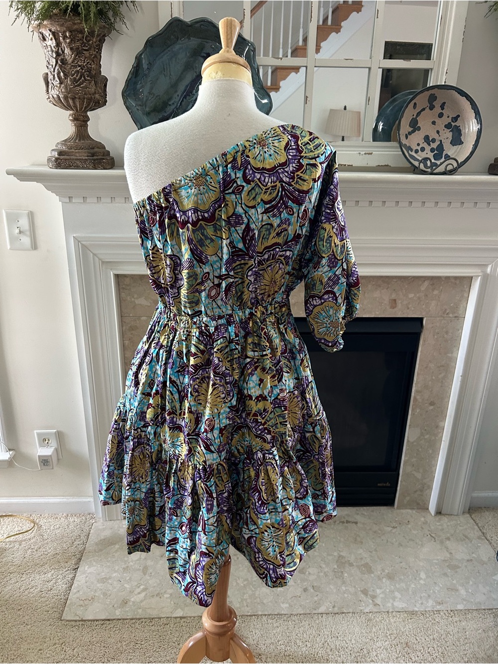 Francis + Benedict One-Shoulder Floral Tiered Dress in Multi Bold Print - Picture 7 of 11